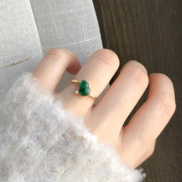 THAI SILVER Hetian Jade Wu Lou 'Feng Shui Gourd' Ring